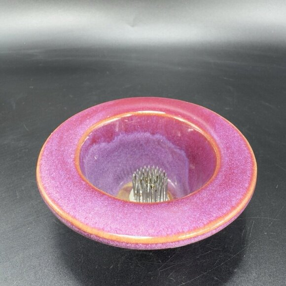 Contemporary Purple Glaze Ceramic Flower Frog On A Black Metal Holder Decorative - Picture 7 of 12